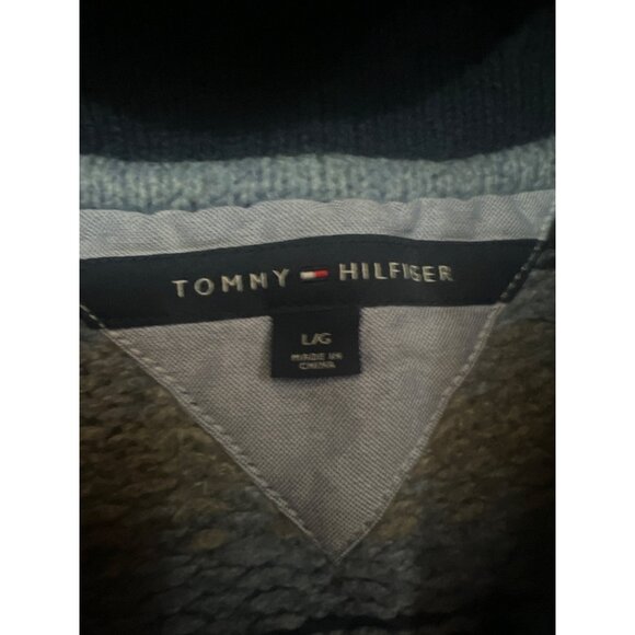 Tommy Hilfiger Navy & Gray Button-Up Cardigan Sweater L 100% Cotton Mens Fair Is - Picture 3 of 5